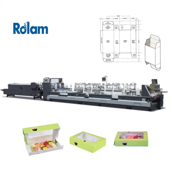 Rolam 全自動シンプルな直線紙カートン 4 6 コーナーボックス折りたたみ糊付け機 400 メートル/分プレ